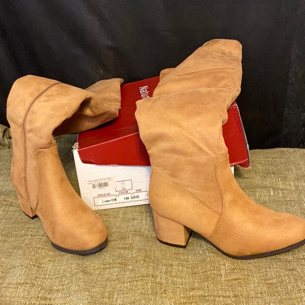 Natures Breeze tan suede knee high boots.